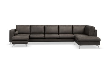 Ocean Lyx 6-seters Høyrevendt U-formet Sofa med Divan og Sjeselong + Fotskammel i Kunstlær
