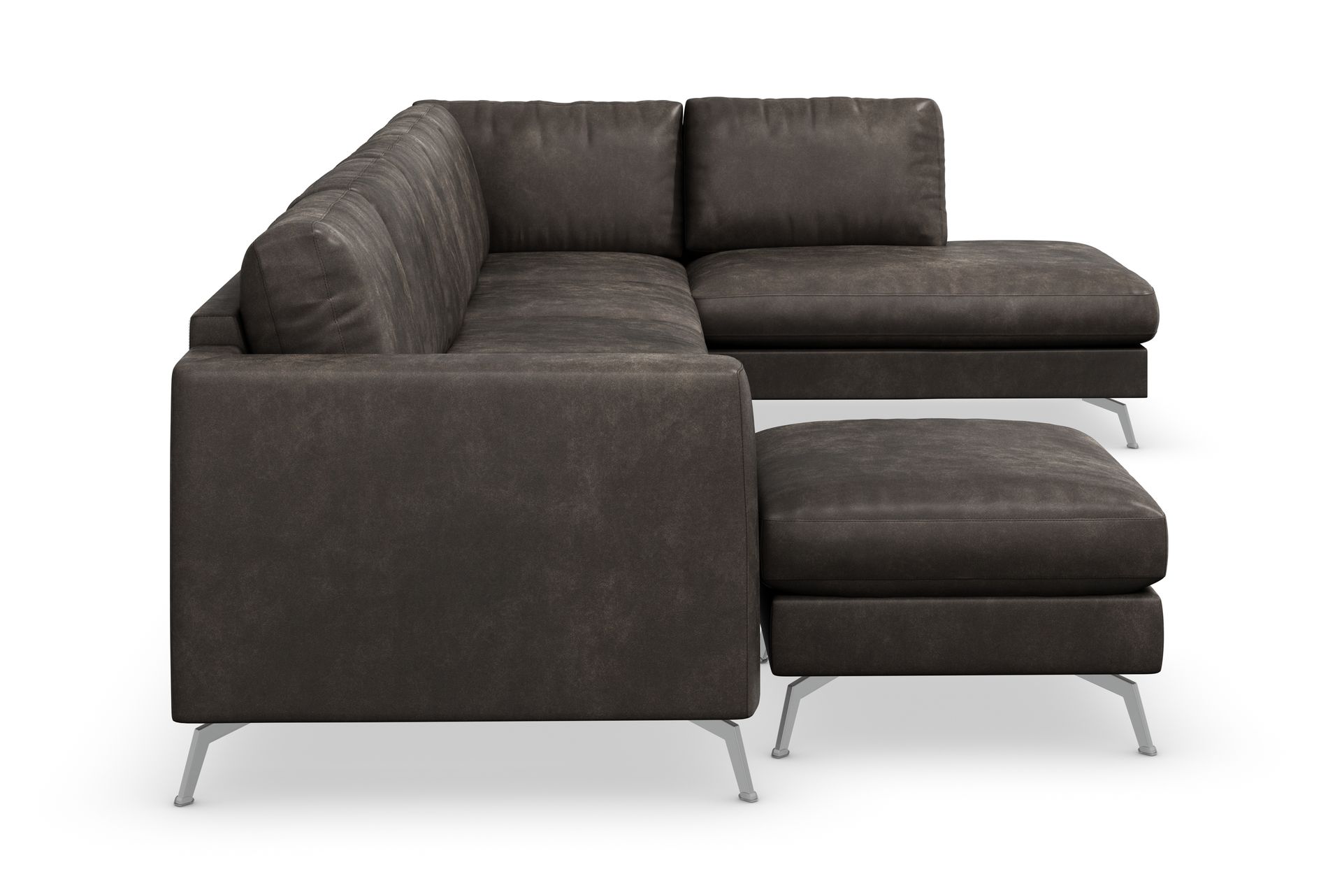 Ocean Lyx 6-seters Høyrevendt U-formet Sofa med Divan og Sjeselong + Fotskammel i Kunstlær - Mørk grå - Møbler - Sofaer - Sofa med sjeselong