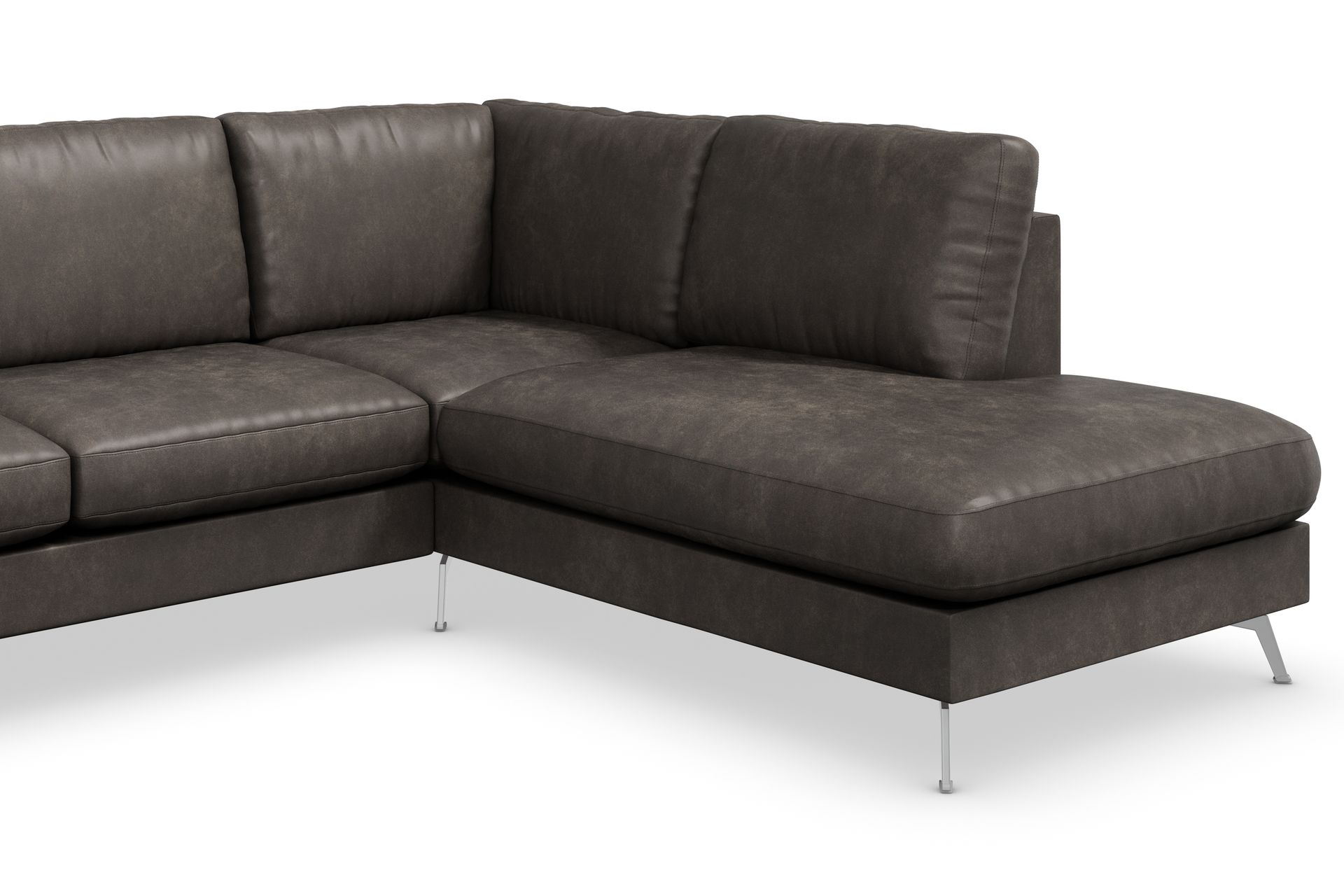 Ocean Lyx 6-seters Høyrevendt U-formet Sofa med Divan og Sjeselong + Fotskammel i Kunstlær - Mørk grå - Møbler - Sofaer - Sofa med sjeselong