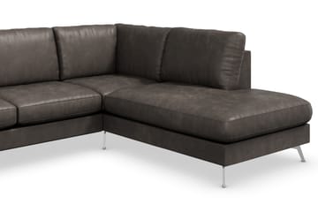 Ocean Lyx 6-seters Høyrevendt U-formet Sofa med Divan og Sjeselong + Fotskammel i Kunstlær - Mørk grå - Møbler - Sofaer - Sofa med sjeselong