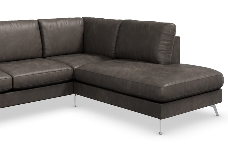 Ocean Lyx 6-seters Høyrevendt U-formet Sofa med Divan og Sjeselong + Fotskammel i Kunstlær - Mørk grå - Møbler - Sofaer - Sofa med sjeselong