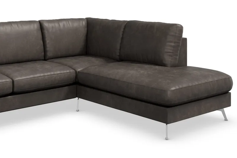 Ocean Lyx 6-seters Høyrevendt U-formet Sofa med Divan og Sjeselong + Fotskammel i Kunstlær - Mørk grå - Møbler - Sofaer - U-sofa