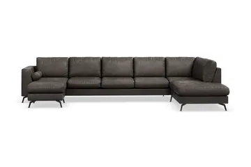 Ocean Lyx 6-seters Høyrevendt U-formet Sofa med Divan og Sjeselong + Fotskammel i Kunstlær