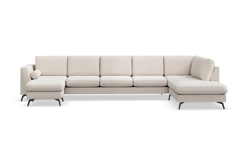 Ocean Lyx 6-seters Høyrevendt U-formet Sofa med Divan og Sjeselong + Fotskammel i Stoff - Beige - Møbler - Sofaer - Sofa med sjeselong