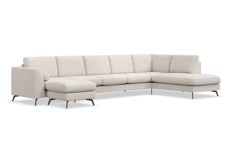 Ocean Lyx 6-seters Høyrevendt U-formet Sofa med Divan og Sjeselong + Fotskammel i Stoff - Beige - Møbler - Sofaer - Sofa med sjeselong