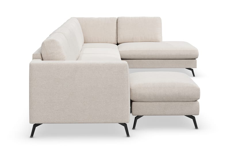 Ocean Lyx 6-seters Høyrevendt U-formet Sofa med Divan og Sjeselong + Fotskammel i Stoff - Beige - Møbler - Sofaer - Sofa med sjeselong