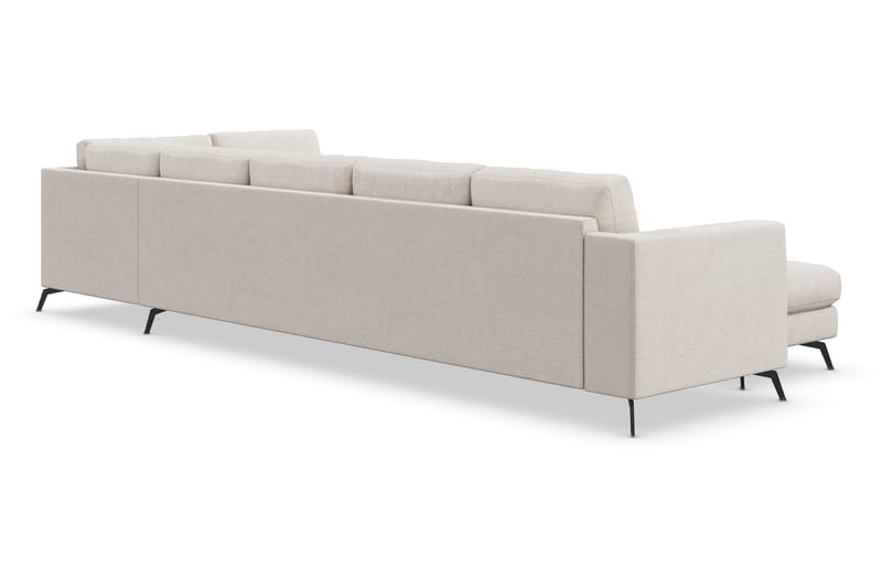 Ocean Lyx 6-seters Høyrevendt U-formet Sofa med Divan og Sjeselong + Fotskammel i Stoff - Beige - Møbler - Sofaer - Sofa med sjeselong