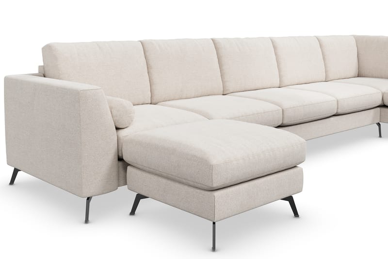 Ocean Lyx 6-seters Høyrevendt U-formet Sofa med Divan og Sjeselong + Fotskammel i Stoff - Beige - Møbler - Sofaer - Sofa med sjeselong