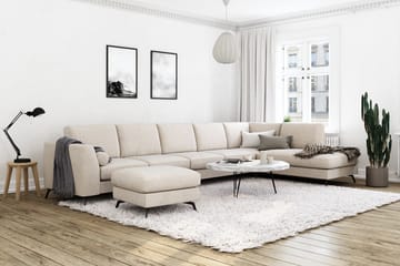 Ocean Lyx 6-seters Høyrevendt U-formet Sofa med Divan og Sjeselong + Fotskammel i Stoff - Beige - Møbler - Sofaer - Sofa med sjeselong