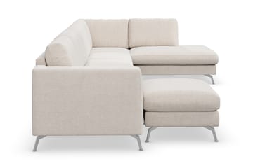 Ocean Lyx 6-seters Høyrevendt U-formet Sofa med Divan og Sjeselong + Fotskammel i Stoff - Beige - Møbler - Sofaer - Sofa med sjeselong