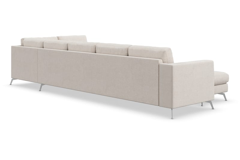 Ocean Lyx 6-seters Høyrevendt U-formet Sofa med Divan og Sjeselong + Fotskammel i Stoff - Beige - Møbler - Sofaer - Sofa med sjeselong