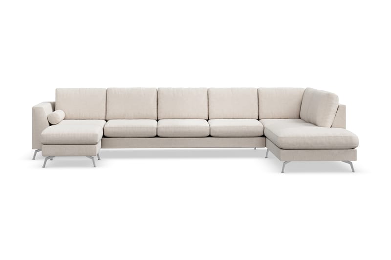 Ocean Lyx 6-seters Høyrevendt U-formet Sofa med Divan og Sjeselong + Fotskammel i Stoff - Beige - Møbler - Sofaer - Sofa med sjeselong