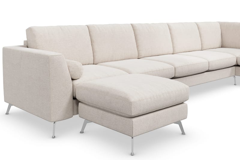 Ocean Lyx 6-seters Høyrevendt U-formet Sofa med Divan og Sjeselong + Fotskammel i Stoff - Beige - Møbler - Sofaer - U-sofa