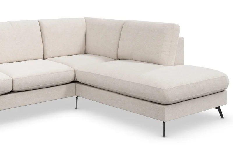 Ocean Lyx 6-seters Høyrevendt U-formet Sofa med Divan og Sjeselong + Fotskammel i Stoff - Beige - Møbler - Sofaer - U-sofa