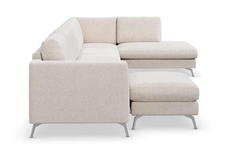 Ocean Lyx 6-seters Høyrevendt U-formet Sofa med Divan og Sjeselong + Fotskammel i Stoff - Beige - Møbler - Sofaer - U-sofa