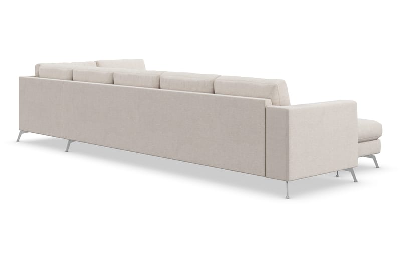 Ocean Lyx 6-seters Høyrevendt U-formet Sofa med Divan og Sjeselong + Fotskammel i Stoff - Beige - Møbler - Sofaer - U-sofa