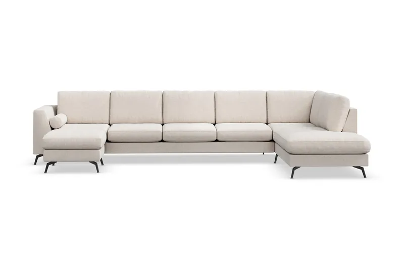 Ocean Lyx 6-seters Høyrevendt U-formet Sofa med Divan og Sjeselong + Fotskammel i Stoff - Beige - Møbler - Sofaer - U-sofa