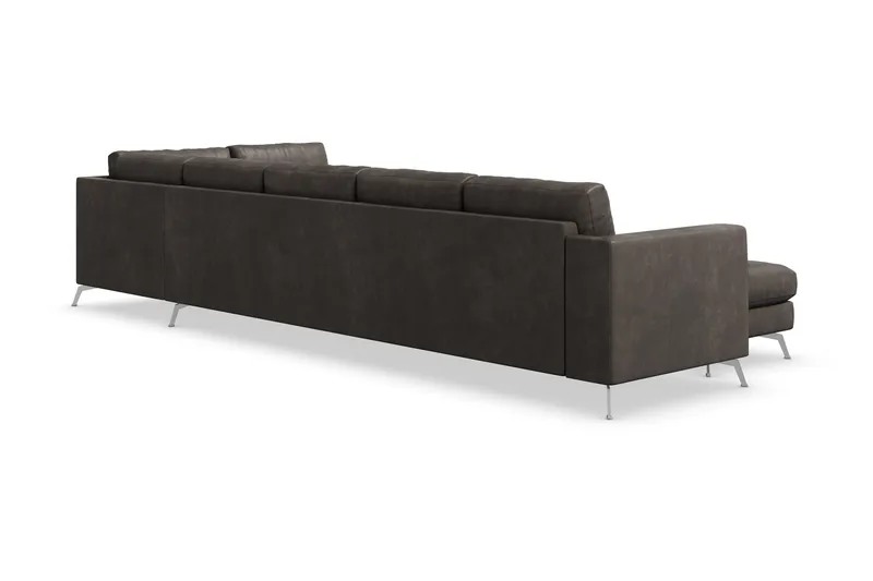Ocean Lyx 6-seters Høyrevendt U-formet Sofa med Divan og Sjeselong + Fotskammel i Kunstlær - Mørk grå - Møbler - Sofaer - U-sofa