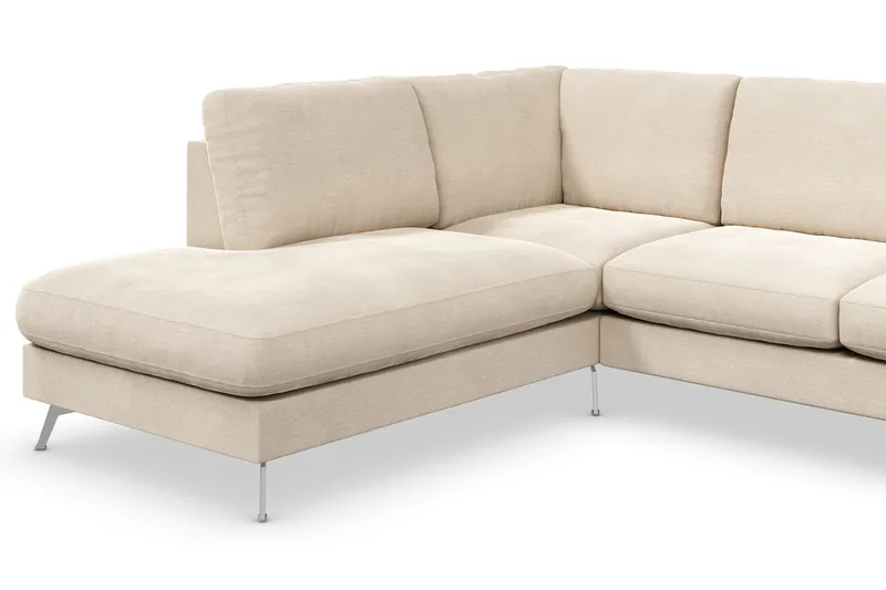 Ocean Lyx 6-seters Venstrevendt U-formet Sofa med Divan og Sjeselong + Fotskammel i Fløyel - Beige - Møbler - Sofaer - Sofa med sjeselong