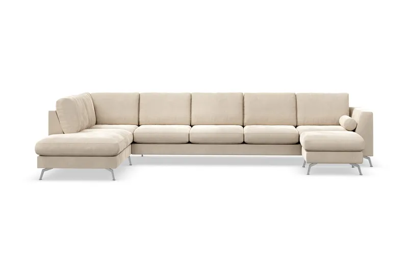Ocean Lyx 6-seters Venstrevendt U-formet Sofa med Divan og Sjeselong + Fotskammel i Fløyel, Beige