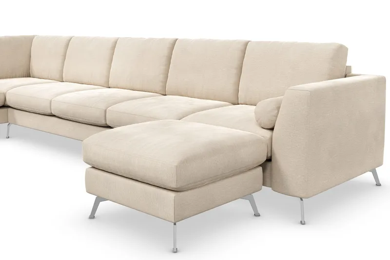Ocean Lyx 6-seters Venstrevendt U-formet Sofa med Divan og Sjeselong + Fotskammel i Fløyel - Beige - Møbler - Sofaer - Sofa med sjeselong