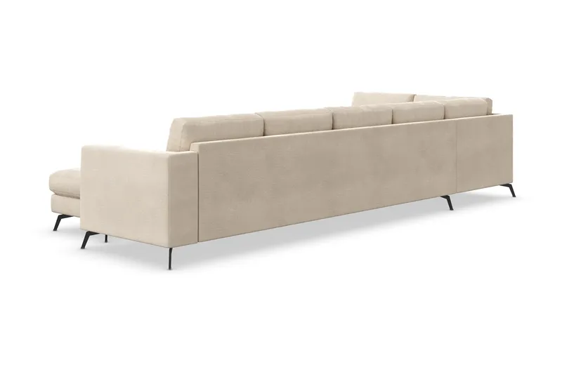Ocean Lyx 6-seters Venstrevendt U-formet Sofa med Divan og Sjeselong + Fotskammel i Fløyel - Beige - Møbler - Sofaer - Sofa med sjeselong