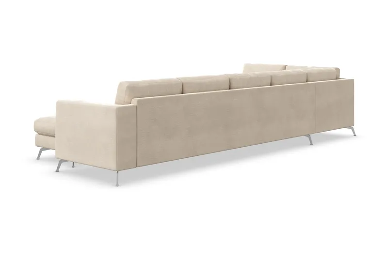 Ocean Lyx 6-seters Venstrevendt U-formet Sofa med Divan og Sjeselong + Fotskammel i Fløyel - Beige - Møbler - Sofaer - Sofa med sjeselong