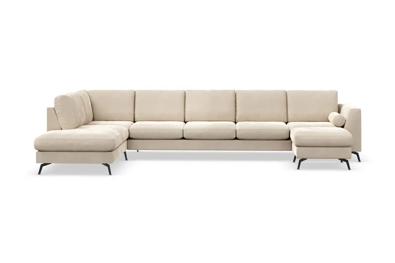 Ocean Lyx 6-seters Venstrevendt U-formet Sofa med Divan og Sjeselong + Fotskammel i Fløyel, Beige