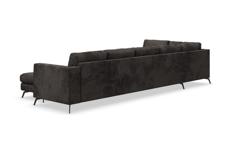 Ocean Lyx 6-seters Venstrevendt U-formet Sofa med Divan og Sjeselong + Fotskammel i Fløyel - Mørk grå - Møbler - Sofaer - Sofa med sjeselong