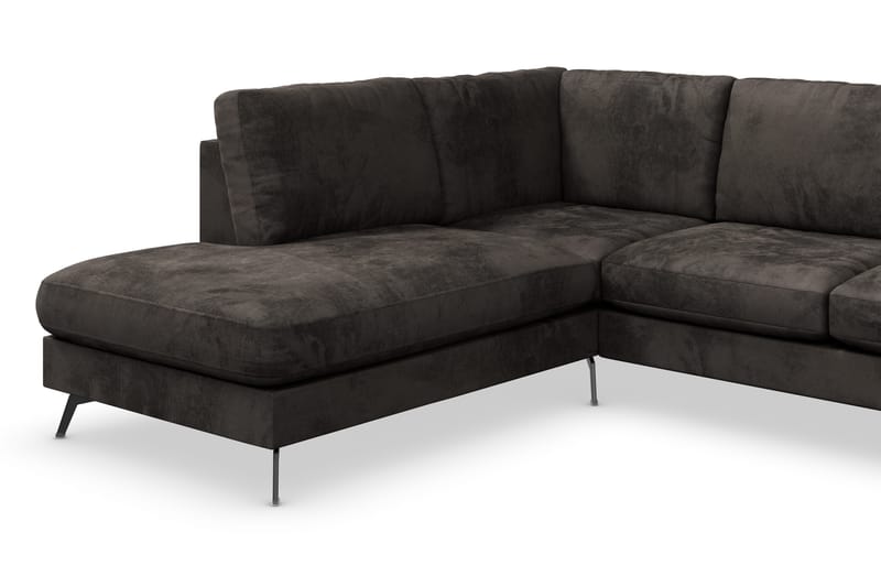 Ocean Lyx 6-seters Venstrevendt U-formet Sofa med Divan og Sjeselong + Fotskammel i Fløyel - Mørk grå - Møbler - Sofaer - Sofa med sjeselong
