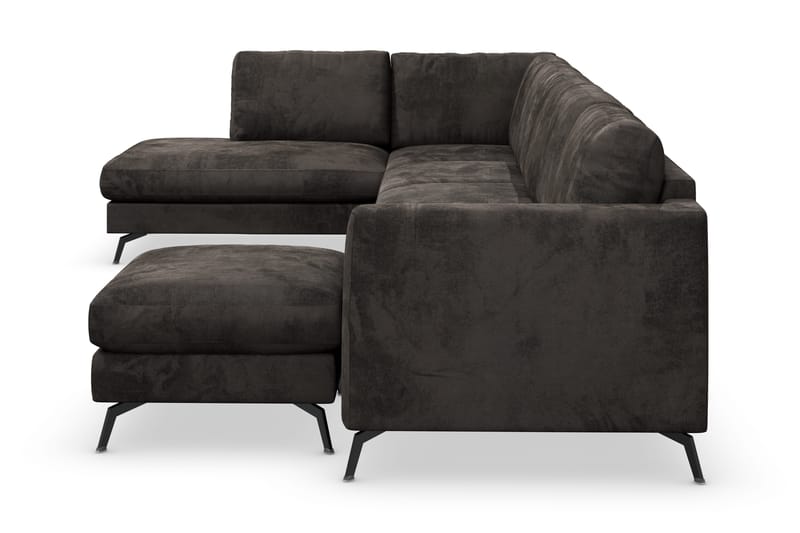 Ocean Lyx 6-seters Venstrevendt U-formet Sofa med Divan og Sjeselong + Fotskammel i Fløyel - Mørk grå - Møbler - Sofaer - Sofa med sjeselong