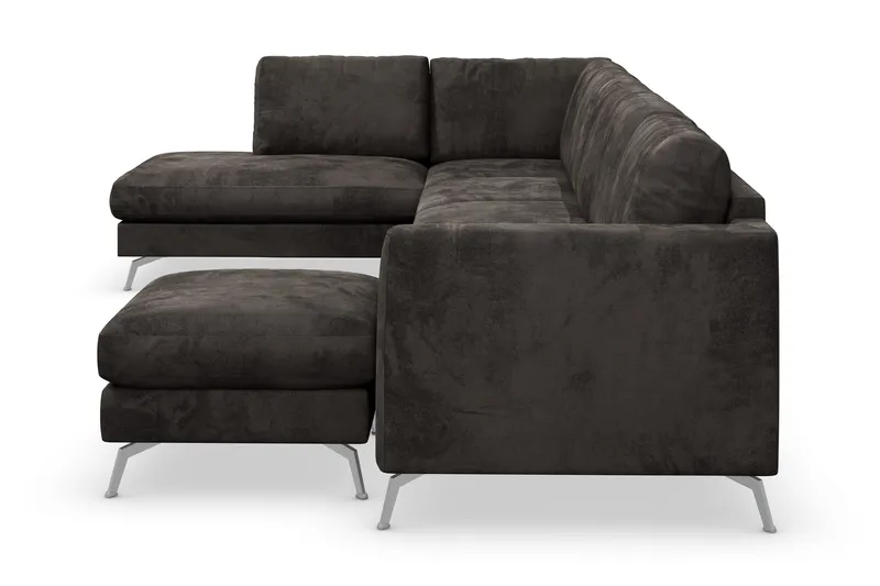 Ocean Lyx 6-seters Venstrevendt U-formet Sofa med Divan og Sjeselong + Fotskammel i Fløyel - Mørk grå - Møbler - Sofaer - Sofa med sjeselong