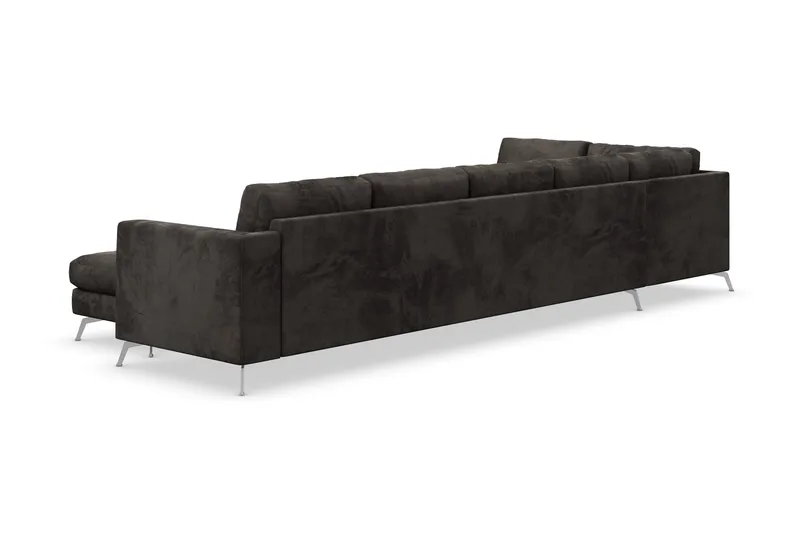 Ocean Lyx 6-seters Venstrevendt U-formet Sofa med Divan og Sjeselong + Fotskammel i Fløyel - Mørk grå - Møbler - Sofaer - Sofa med sjeselong
