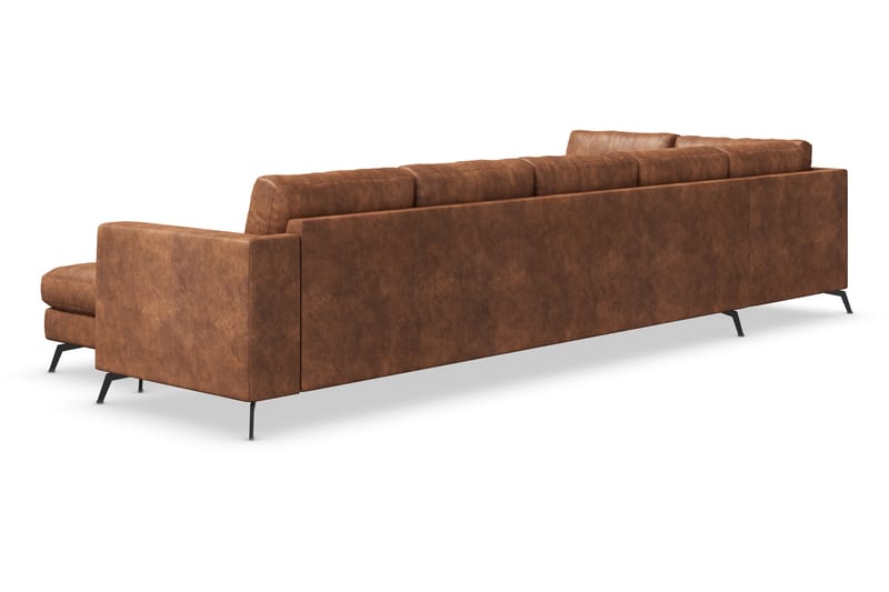 Ocean Lyx 6-seters Venstrevendt U-formet Sofa med Divan og Sjeselong + Fotskammel i Kunstlær - Brun - Møbler - Sofaer - Sofa med sjeselong