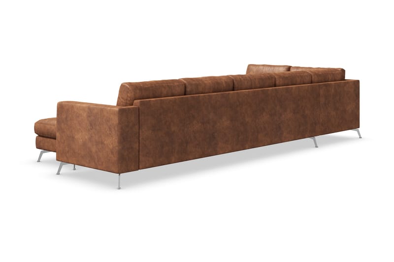 Ocean Lyx 6-seters Venstrevendt U-formet Sofa med Divan og Sjeselong + Fotskammel i Kunstlær - Brun - Møbler - Sofaer - Sofa med sjeselong