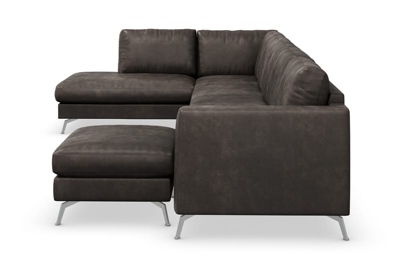Ocean Lyx 6-seters Venstrevendt U-formet Sofa med Divan og Sjeselong + Fotskammel i Kunstlær - Mørk grå - Møbler - Sofaer - Sofa med sjeselong