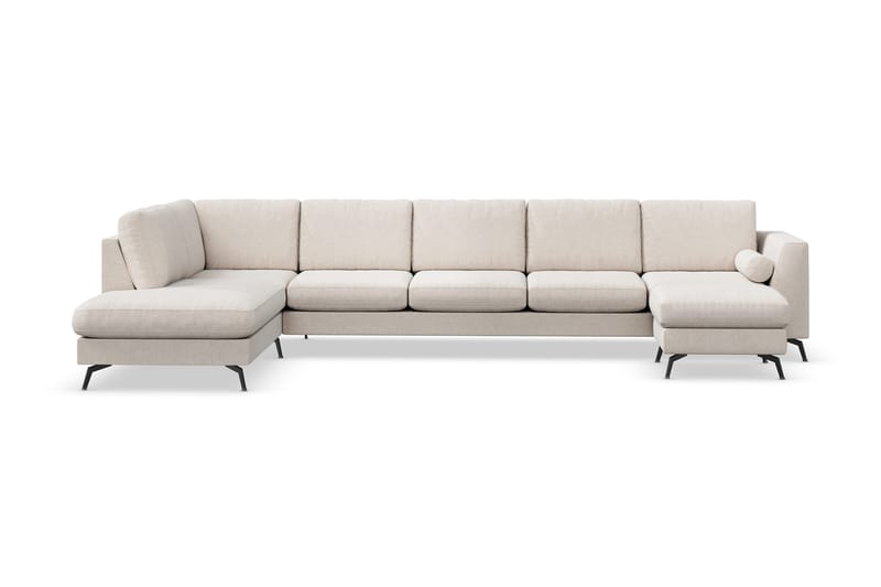Ocean Lyx 6-seters Venstrevendt U-formet Sofa med Divan og Sjeselong + Fotskammel i Stoff - Beige - Møbler - Sofaer - Sofa med sjeselong
