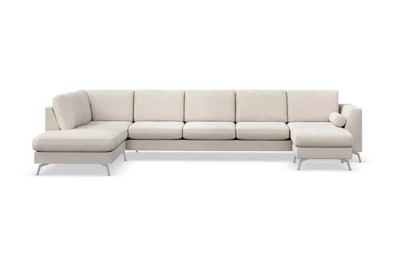 Ocean Lyx 6-seters Venstrevendt U-formet Sofa med Divan og Sjeselong + Fotskammel i Stoff - Beige - Møbler - Sofaer - Sofa med sjeselong
