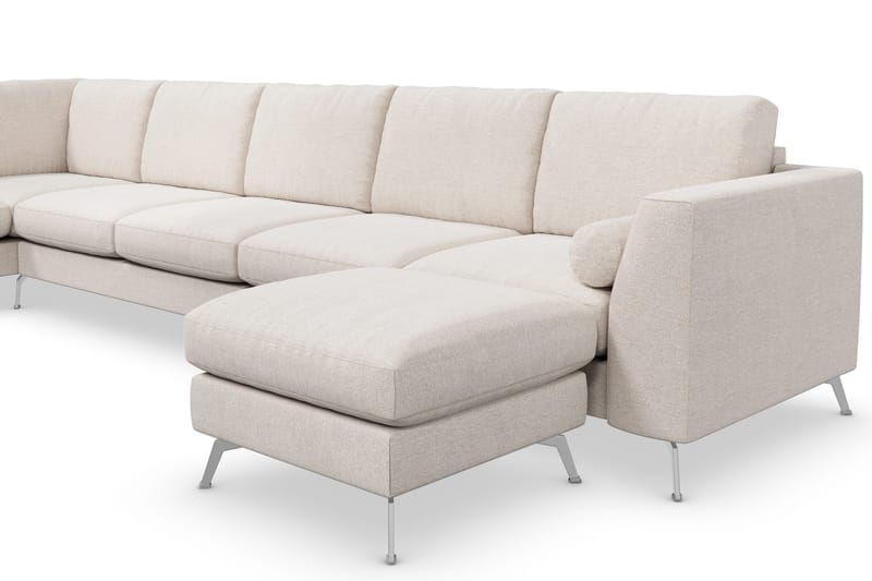 Ocean Lyx 6-seters Venstrevendt U-formet Sofa med Divan og Sjeselong + Fotskammel i Stoff - Beige - Møbler - Sofaer - Sofa med sjeselong