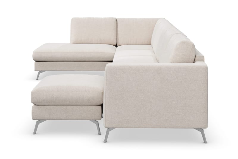 Ocean Lyx 6-seters Venstrevendt U-formet Sofa med Divan og Sjeselong + Fotskammel i Stoff - Beige - Møbler - Sofaer - Sofa med sjeselong