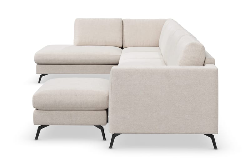 Ocean Lyx 6-seters Venstrevendt U-formet Sofa med Divan og Sjeselong + Fotskammel i Stoff - Beige - Møbler - Sofaer - Sofa med sjeselong