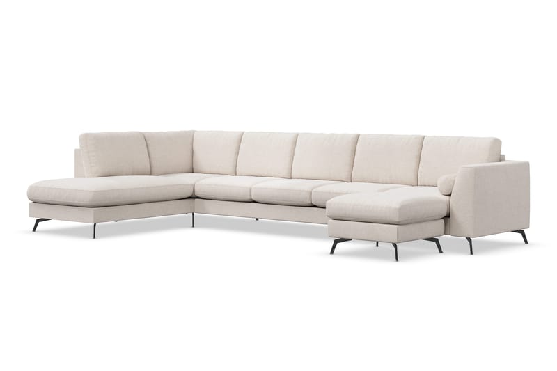 Ocean Lyx 6-seters Venstrevendt U-formet Sofa med Divan og Sjeselong + Fotskammel i Stoff - Beige - Møbler - Sofaer - Sofa med sjeselong