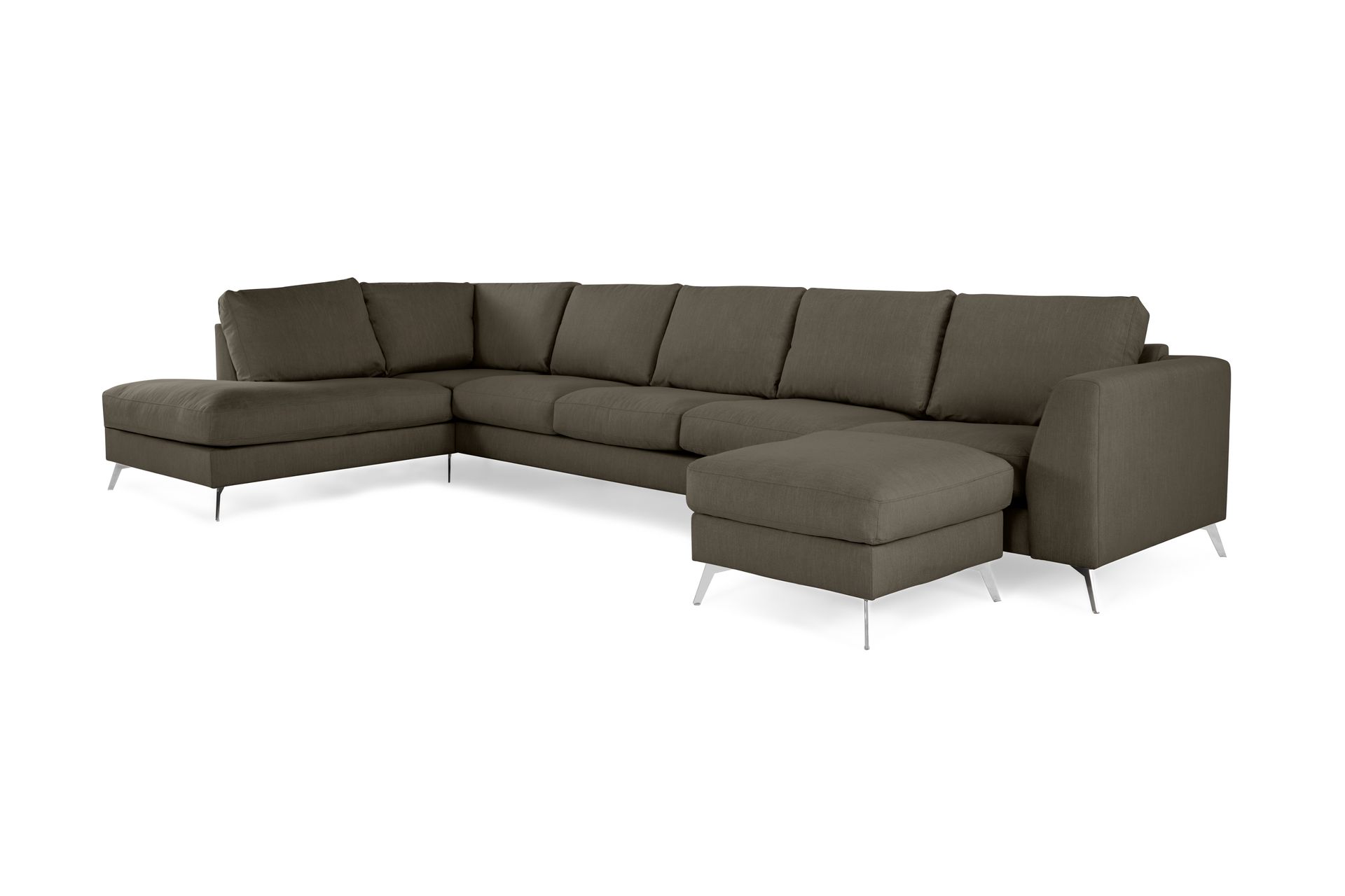 Ocean Lyx 6-seters Venstrevendt U-formet Sofa med Divan og Sjeselong + Fotskammel i Stoff - Mørkegrønn - Møbler - Sofaer - Sofa med sjeselong