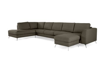Ocean Lyx 6-seters Venstrevendt U-formet Sofa med Divan og Sjeselong + Fotskammel i Stoff - Mørkegrønn - Møbler - Sofaer - Sofa med sjeselong