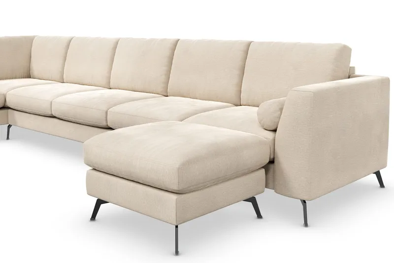 Ocean Lyx 6-seters Venstrevendt U-formet Sofa med Divan og Sjeselong + Fotskammel i Fløyel - Beige - Møbler - Sofaer - U-sofa