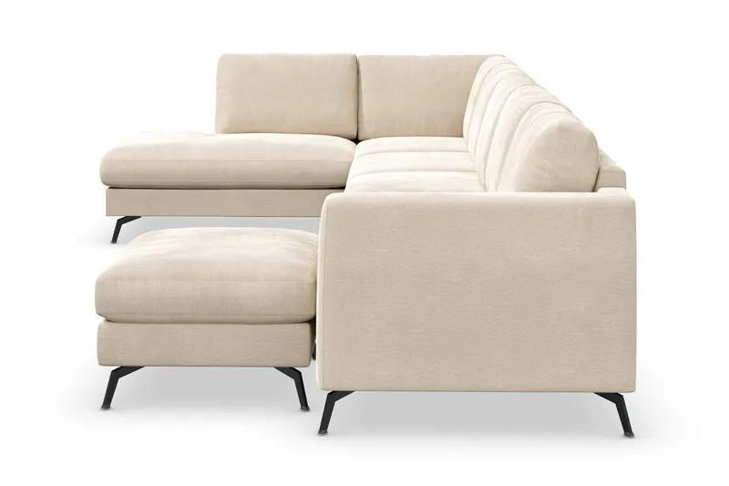 Ocean Lyx 6-seters Venstrevendt U-formet Sofa med Divan og Sjeselong + Fotskammel i Fløyel - Beige - Møbler - Sofaer - U-sofa