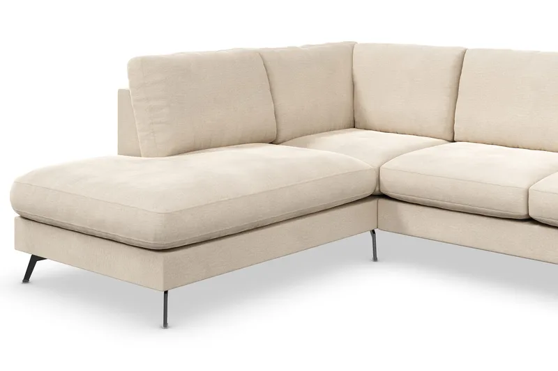 Ocean Lyx 6-seters Venstrevendt U-formet Sofa med Divan og Sjeselong + Fotskammel i Fløyel - Beige - Møbler - Sofaer - U-sofa