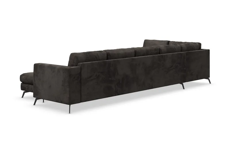Ocean Lyx 6-seters Venstrevendt U-formet Sofa med Divan og Sjeselong + Fotskammel i Fløyel - Mørk grå - Møbler - Sofaer - U-sofa