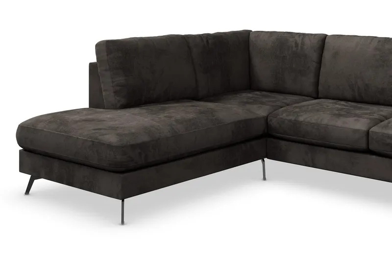 Ocean Lyx 6-seters Venstrevendt U-formet Sofa med Divan og Sjeselong + Fotskammel i Fløyel - Mørk grå - Møbler - Sofaer - U-sofa