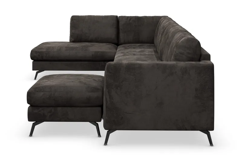 Ocean Lyx 6-seters Venstrevendt U-formet Sofa med Divan og Sjeselong + Fotskammel i Fløyel - Mørk grå - Møbler - Sofaer - U-sofa